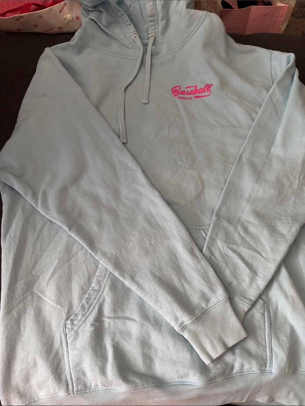 Light Blue Hoodie with Pink Script Logo - Unbranded
